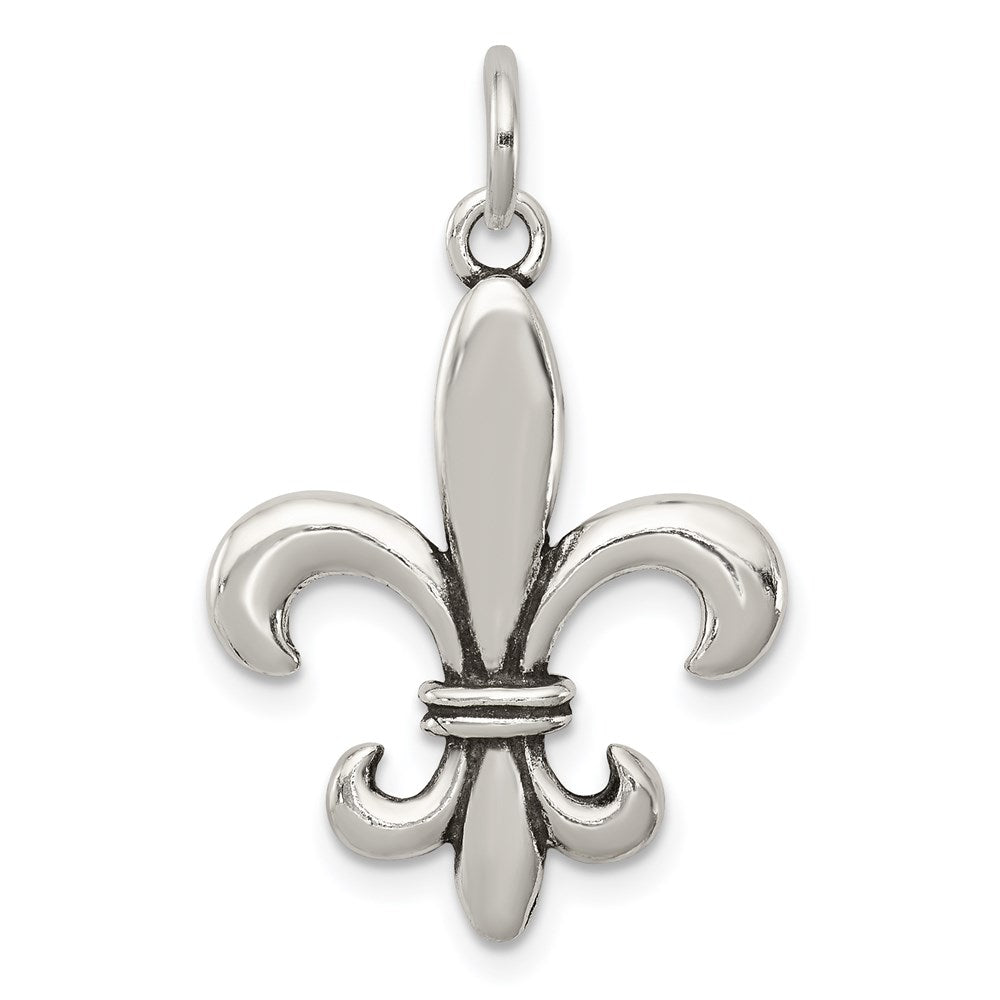 Sterling Silver Antiqued Fleur De Lis Charm, 30 x 18 mm