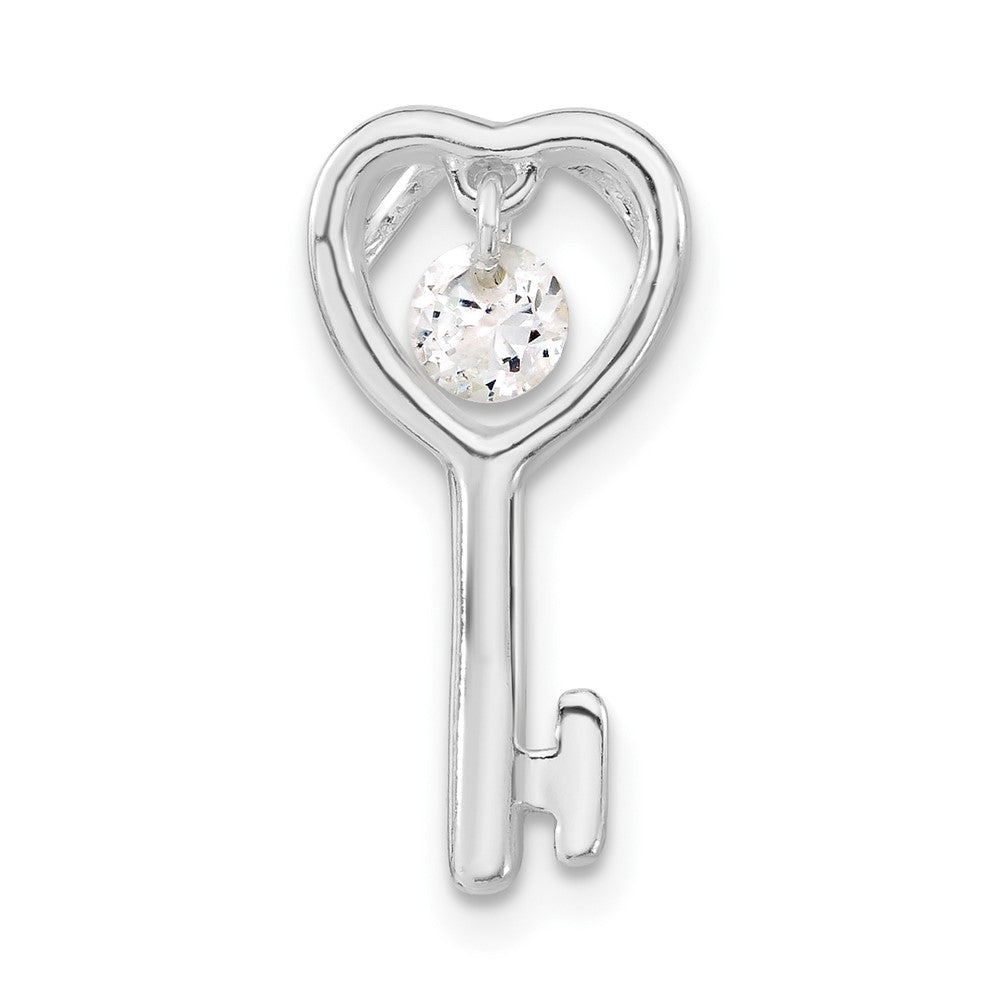 Sterling Silver CZ Open Key Pendant, 19.65 x 9.6 mm