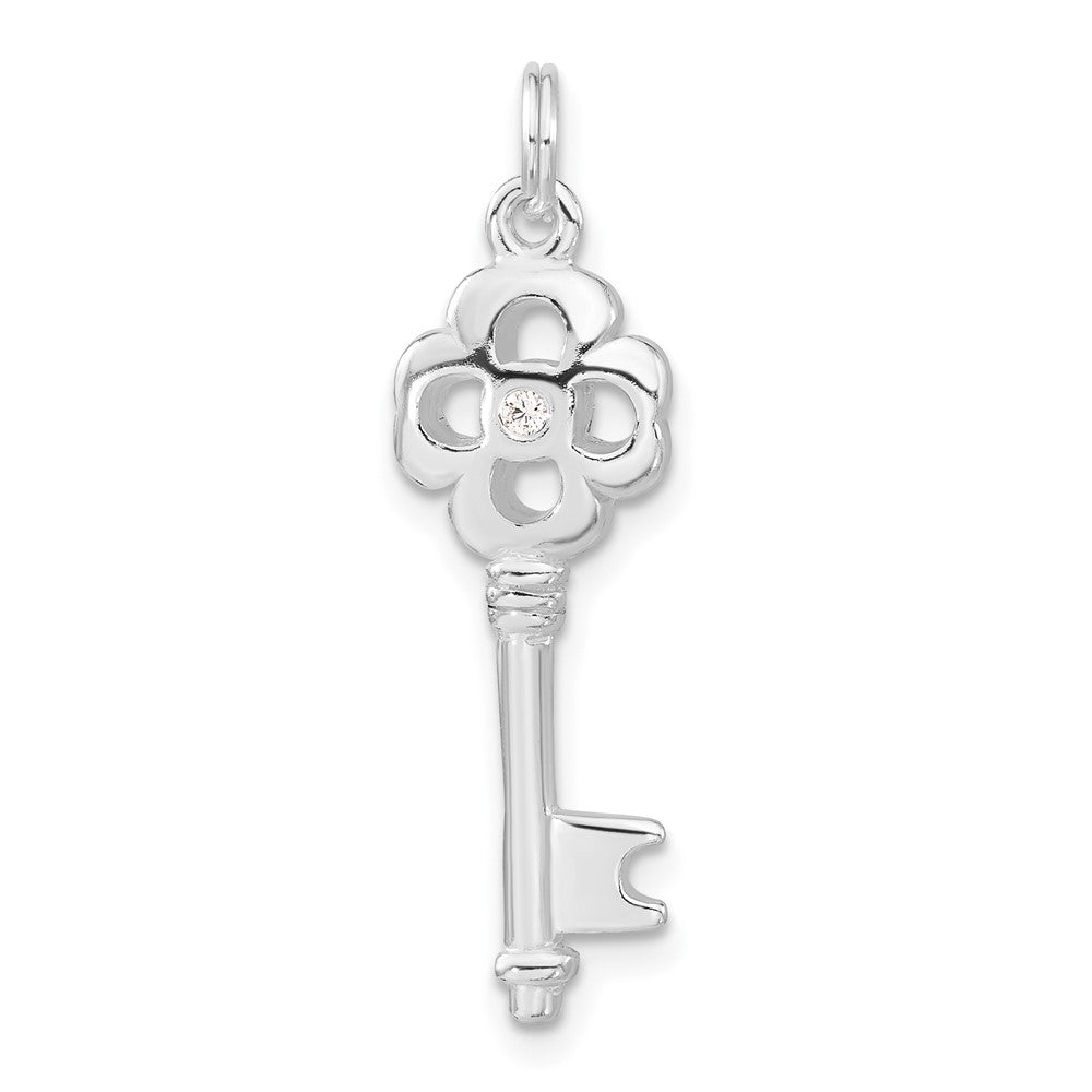 Sterling Silver CZ Key Pendant, 31.25 x 9.2 mm