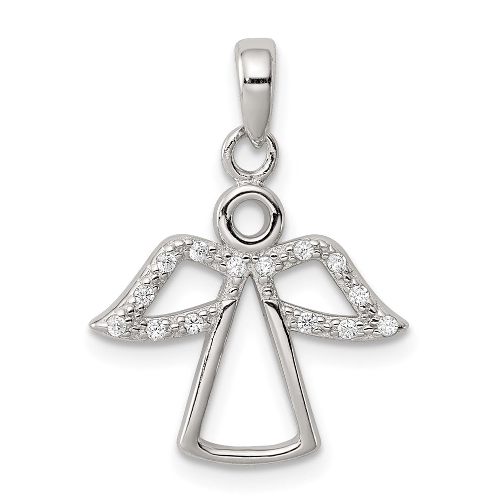 Sterling Silver Rhodium-plated Angel w/ CZ Wings Pendant, 22 x 16 mm