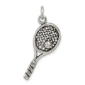 Sterling Silver Antiqued Tennis Racquet Charm, 29 x 14 mm