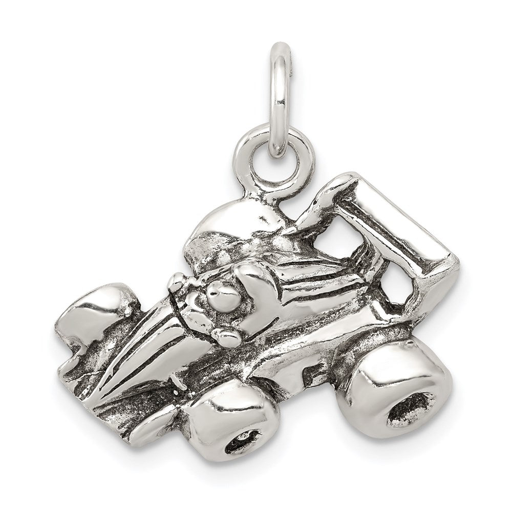 Sterling Silver Antiqued Go Kart Racer Charm, 17 x 21 mm