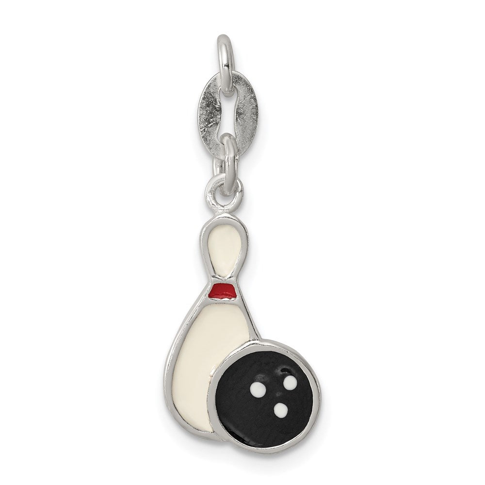 Sterling Silver Polished Enamel Bowling Charm, 27 x 11 mm