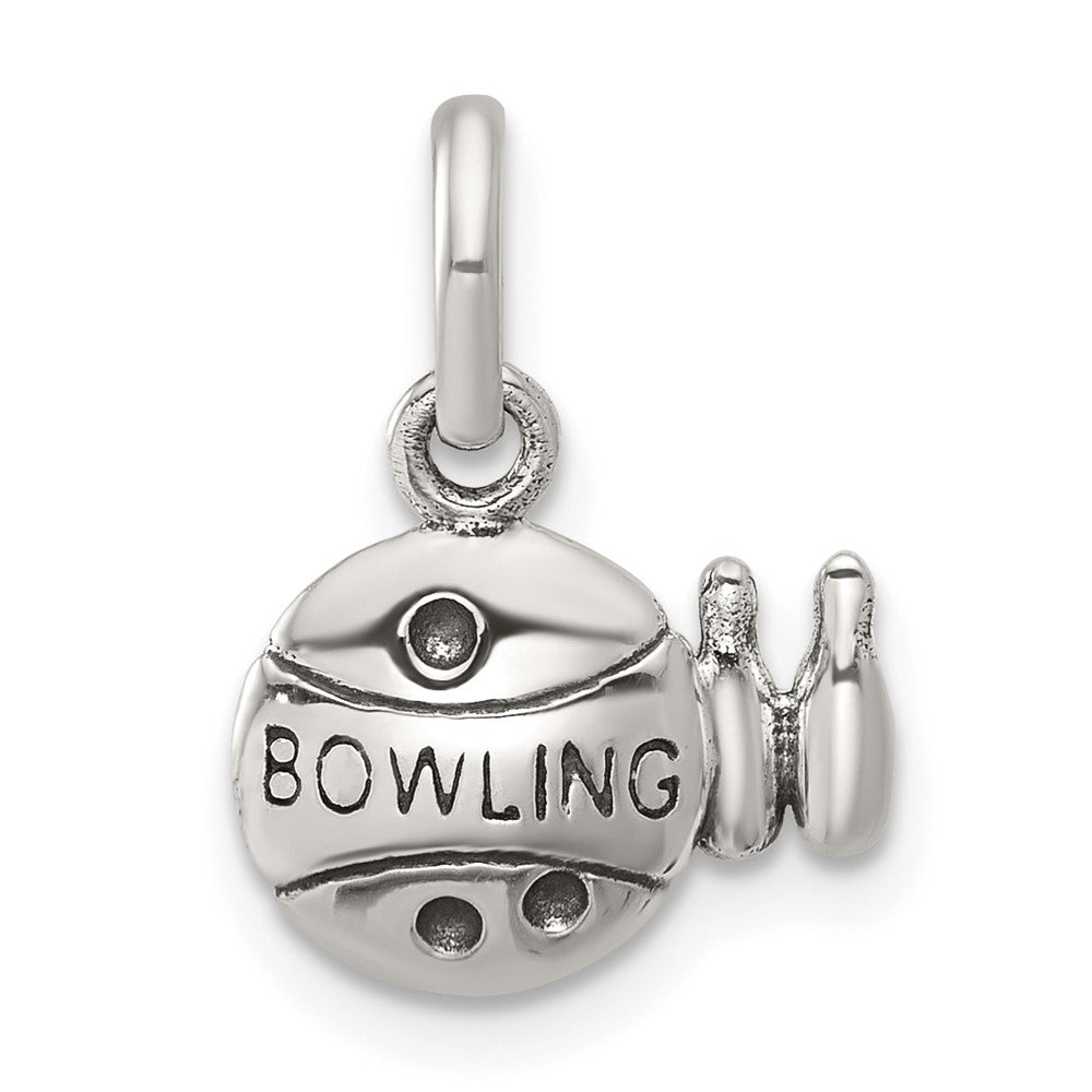 Sterling Silver Antiqued Bowling Ball and Pins Charm, 19 x 13 mm