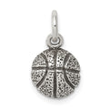 Sterling Silver Antiqued Basketball Charm, 20 x 10 mm