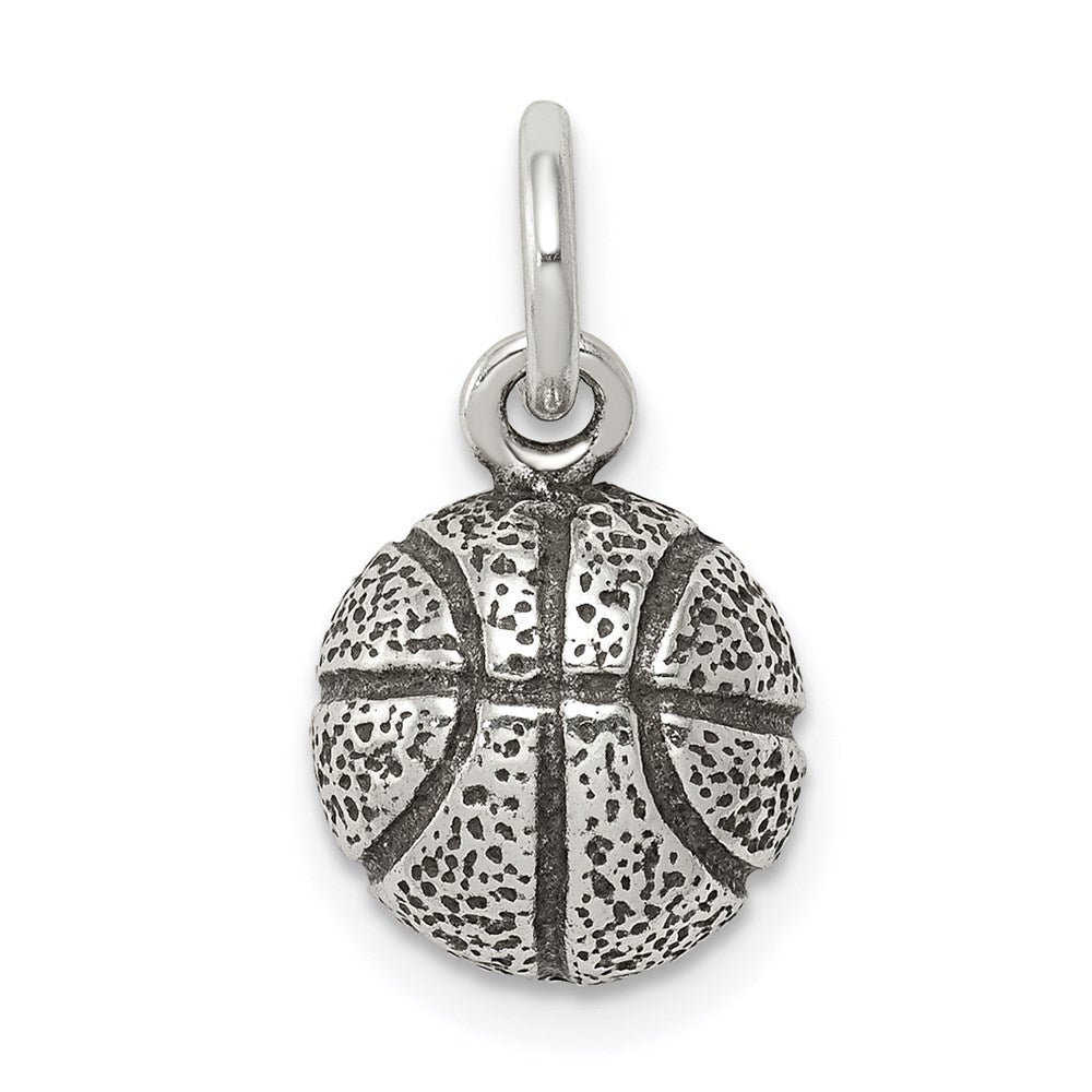 Sterling Silver Antiqued Basketball Charm, 20 x 10 mm