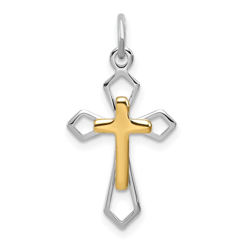 Sterling Silver Platinum-plated & Vermeil Cross Pendant, 25.98 x 12.93 mm