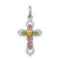 Sterling Silver Platinum-plated Polished Epoxy & Gold-plated Cross Pendant, 21.4 x 10.33 mm