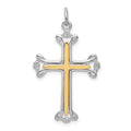 Sterling Silver Platinum-plated Polished Vermeil Budded Cross Pendant, 30 x 20 mm