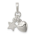 Sterling Silver Heart and Star Pendant, 19.1 x 6.72 mm