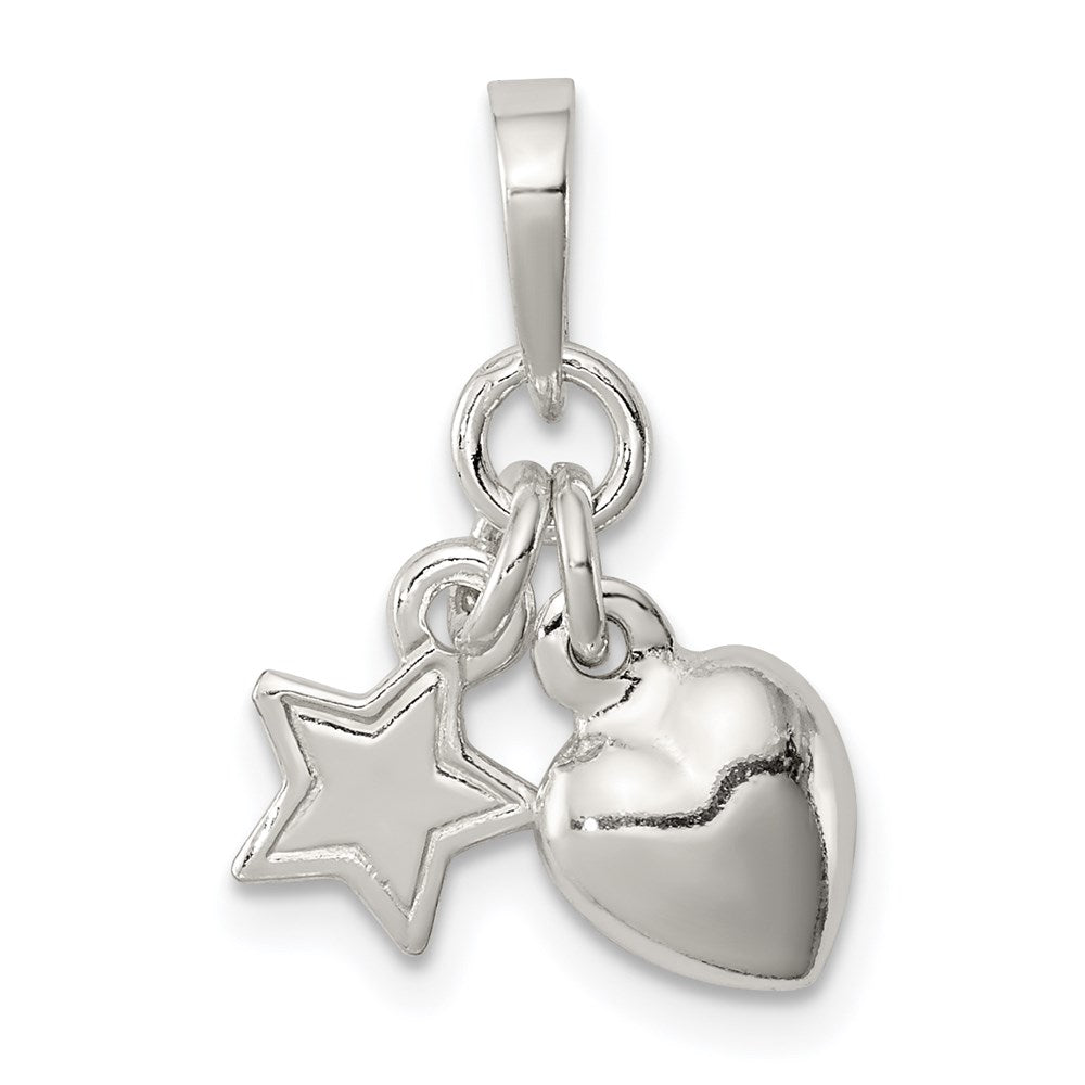 Sterling Silver Heart and Star Pendant, 19.1 x 6.72 mm