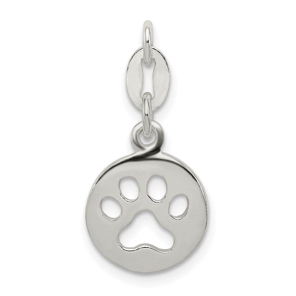 Sterling Silver Round Paw Print Pendant, 23.42 x 11.2 mm