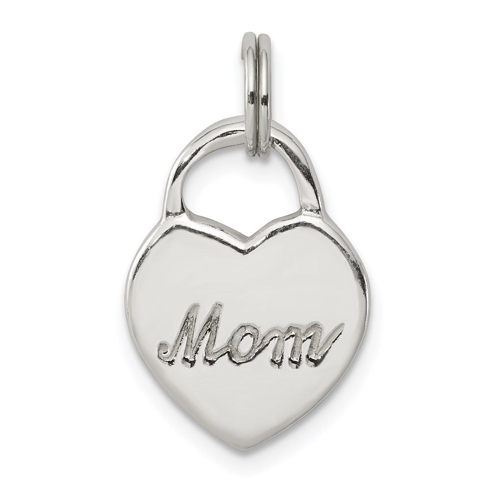 Sterling Silver Polished MOM Heart Charm, 16.8 mm