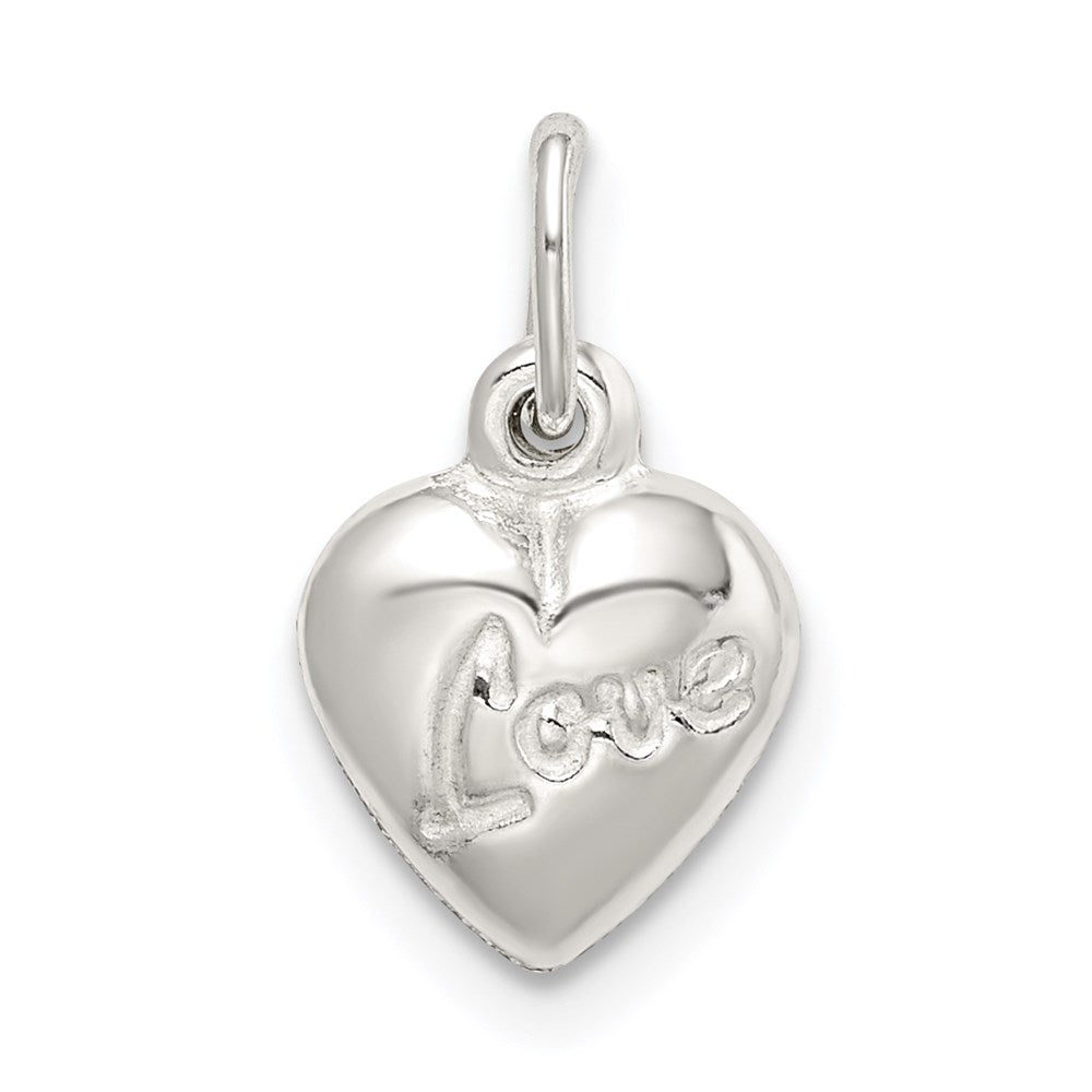 Sterling Silver Polished LOVE Reversible Puff Heart Charm, 9.8 mm