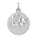 Sterling Silver Polished CZ Love Circle Pendant, 25 x 17.25 mm