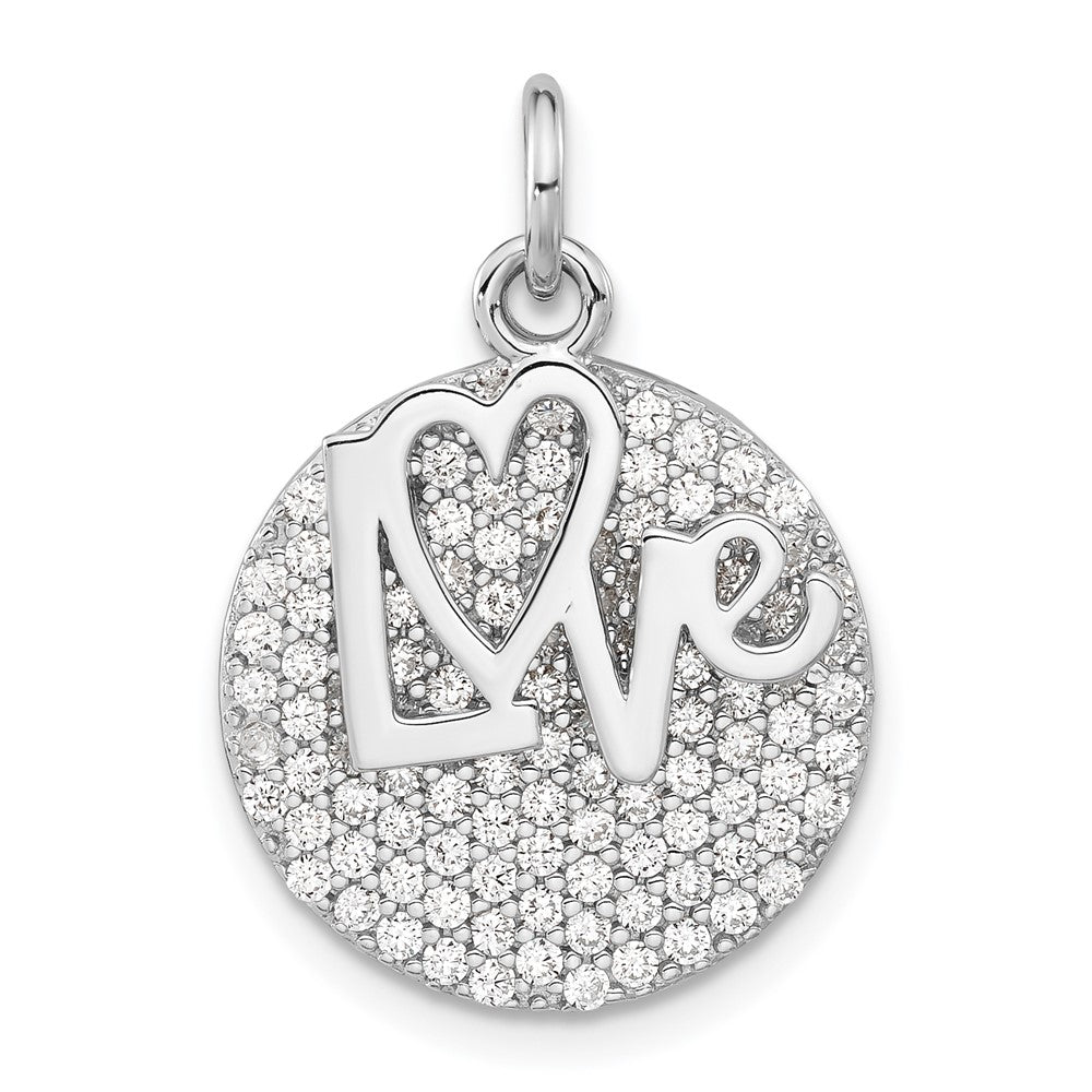 Sterling Silver Polished CZ Love Circle Pendant, 25 x 17.25 mm
