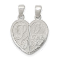 Sterling Silver Polished Mini I Love You Break Apart Heart Pendant, 16.2 mm