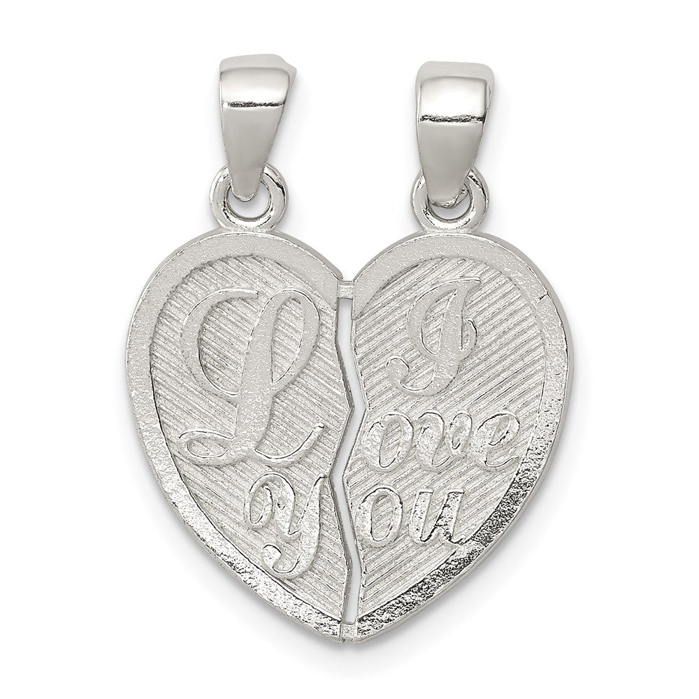 Sterling Silver Polished Mini I Love You Break Apart Heart Pendant, 16.2 mm