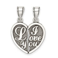 Sterling Silver Antiqued Mini I Love You Break Apart Heart Pendant, 16 mm