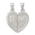 Sterling Silver Polished Te Amo Break Apart Heart Pendant, 17.25 mm