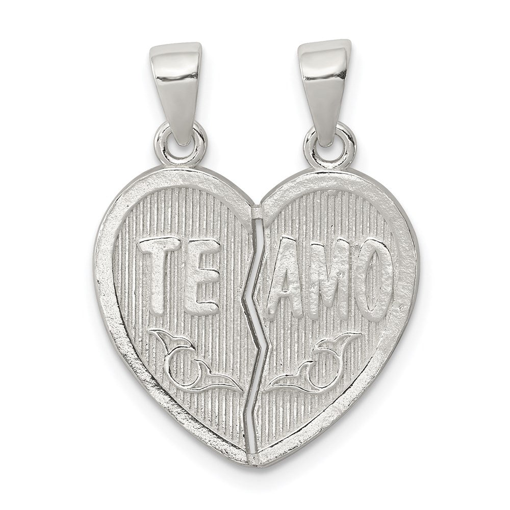 Sterling Silver Polished Te Amo Break Apart Heart Pendant, 17.25 mm