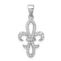 Sterling Silver Rhodium-plated CZ Fleur de Lis Pendant, 20 x 14 mm