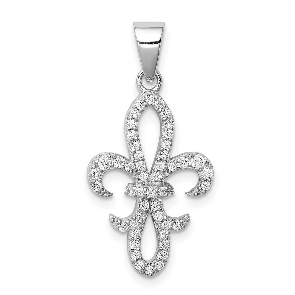 Sterling Silver Rhodium-plated CZ Fleur de Lis Pendant, 20 x 14 mm