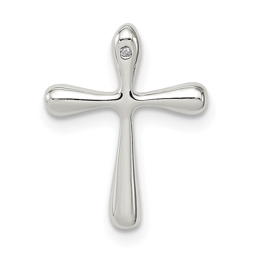 Sterling Silver Polished Diamond Cross Chain Slide, 0.005 ct, 15.8 x 12.28 mm