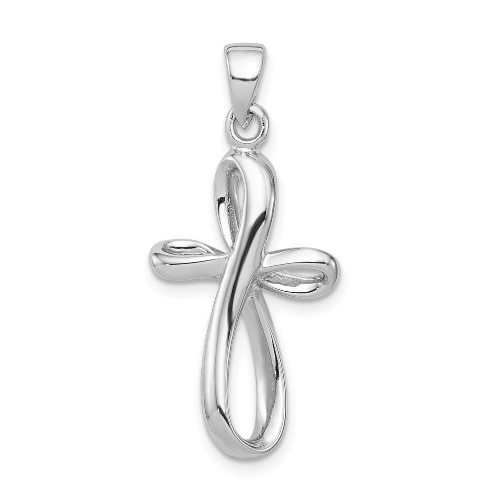 Sterling Silver Rhodium-plated Polished Cross Pendant, 23.7 x 14.5 mm