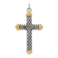Sterling Silver, Gold-tone, Blk Rhod Criss Cross Design Cross Pendant, 34.2 x 21.9 mm