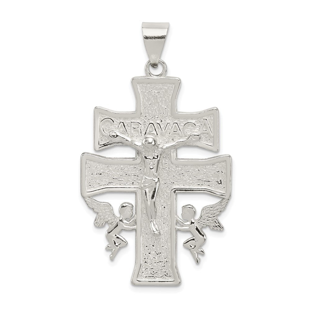 Sterling Silver Polished Large Caravaca INRI Crucifix Cross Pendant, 37.51 x 26.5 mm