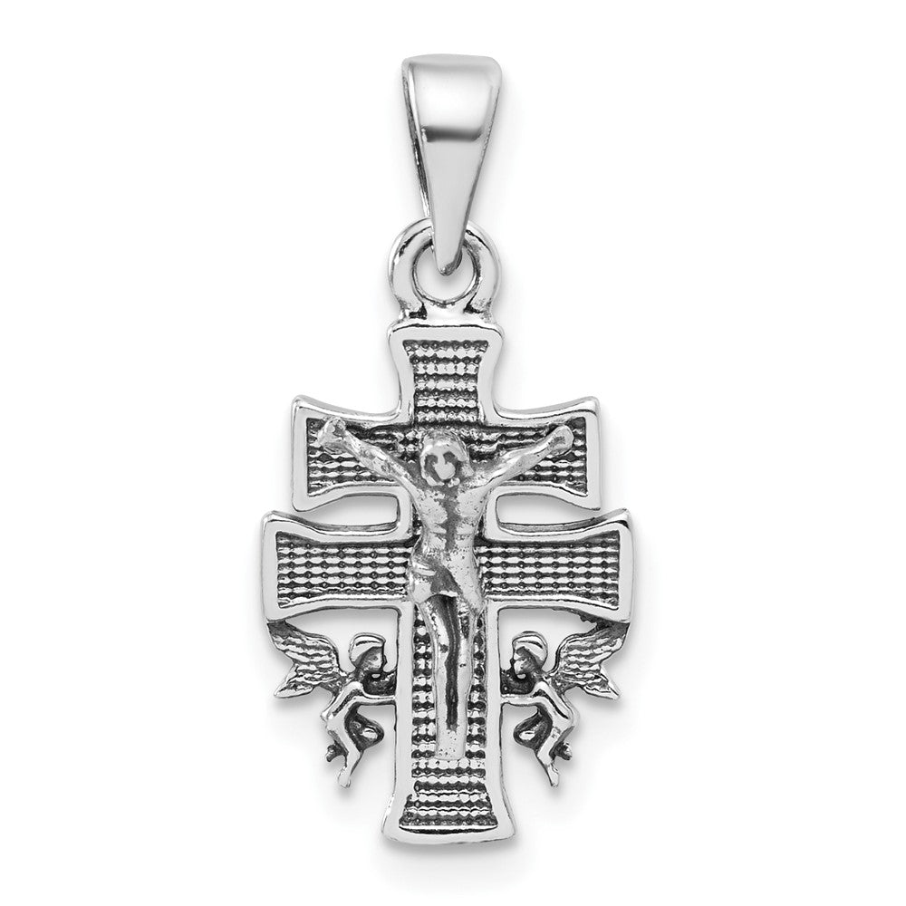 Sterling Silver Antiqued Mini INRI Crucifix Pendant, 16 x 11.6 mm