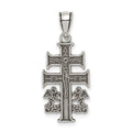 Sterling Silver Antiqued Caravaca Double Cross w/Angels Crucifix Pendant, 20.63 x 12.4 mm