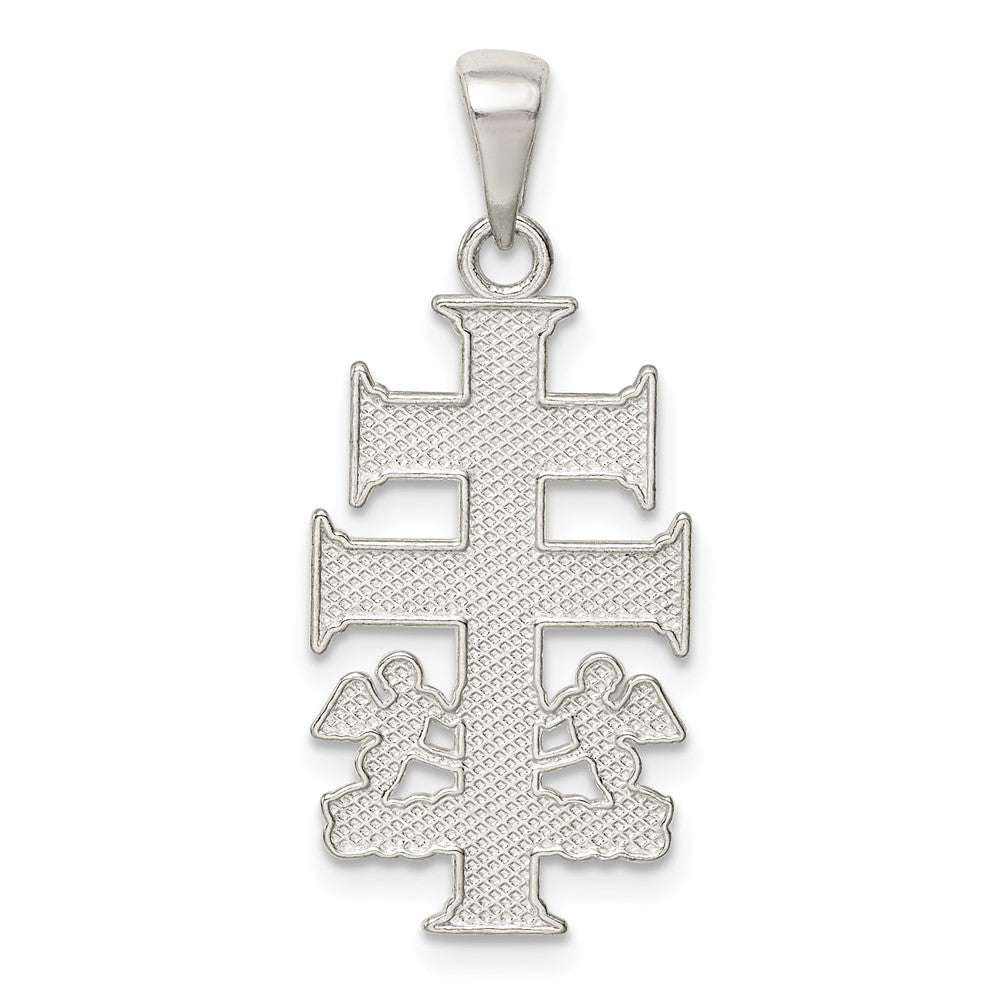 Sterling Silver Polished Caravaca Double Cross w/Angels Crucifix Pendant, 20.63 x 12.4 mm