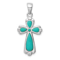 Sterling Silver Rhodium-plated Polished Imitation Turquoise Cross Pendant, 24.9 x 16 mm