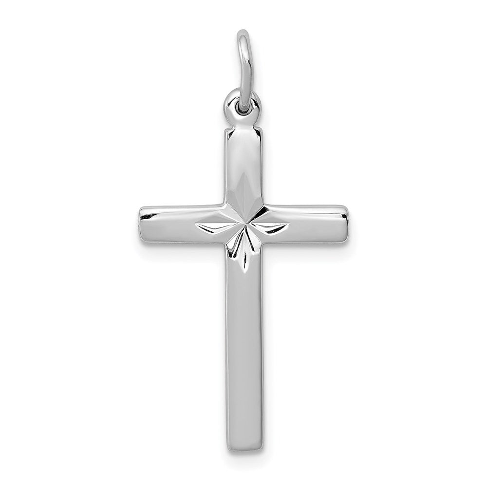 Sterling Silver Rhodium-plated Cross Pendant, 24.6 x 15.3 mm