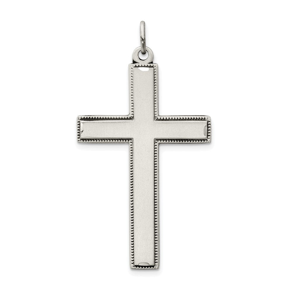Sterling Silver Oxidized Cross w/ Prayer on Back Pendant, 39.18 x 25.16 mm