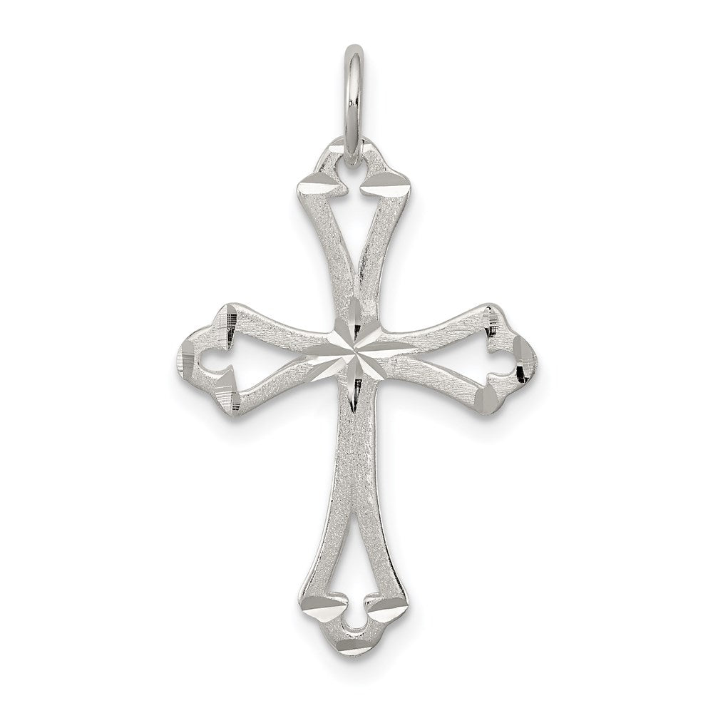 Sterling Silver Textured Diamond-cut Laser-Cut Cross Pendant, 24.85 x 16.7 mm