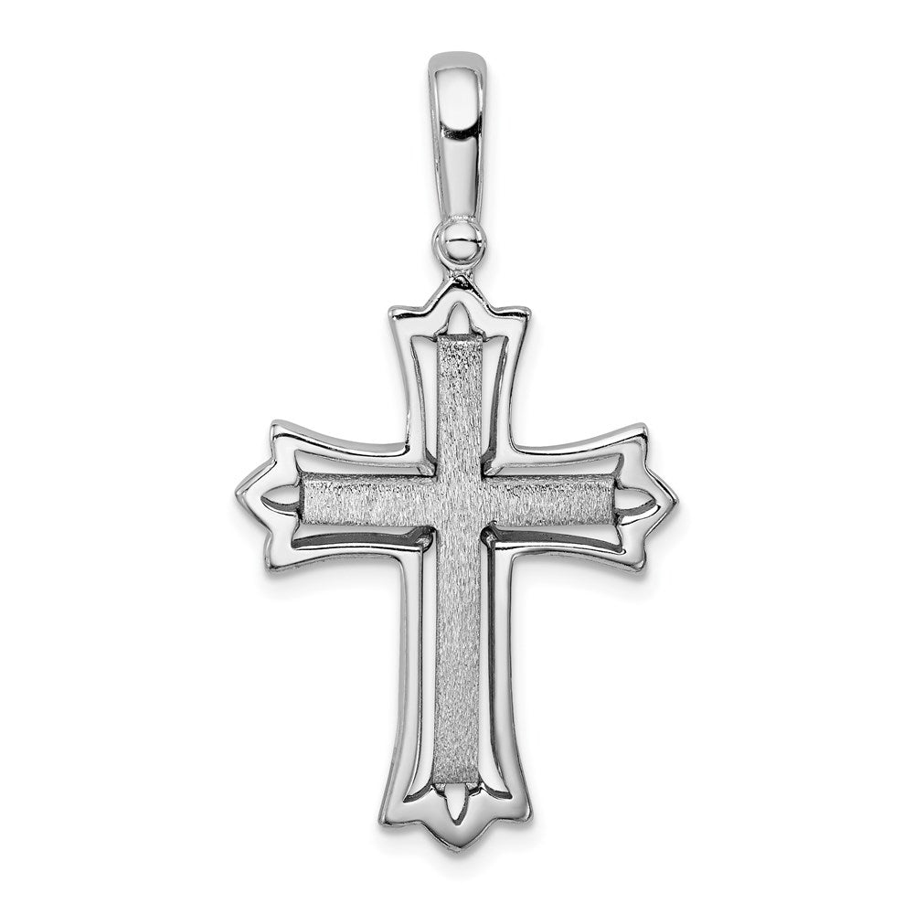 Sterling Silver Rhodium-plated Brushed/Polished Cross Pendant, 28.54 x 21.35 mm