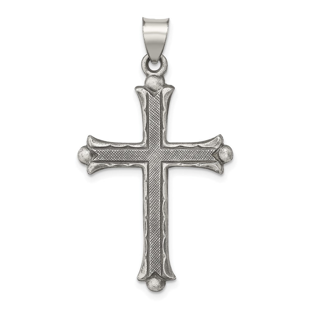 Sterling Silver Antiqued, Polished and Brushed Latin Cross Pendant, 33 x 22.7 mm