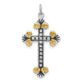 Sterling Silver & Gold-tone Antiqued & Textured Budded Cross, 34 x 18.15 mm