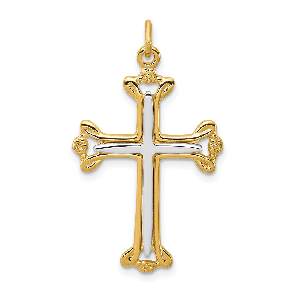 Sterling Silver Platinum-plated & Gold-tone Cross Pendant, 26.9 x 19.6 mm
