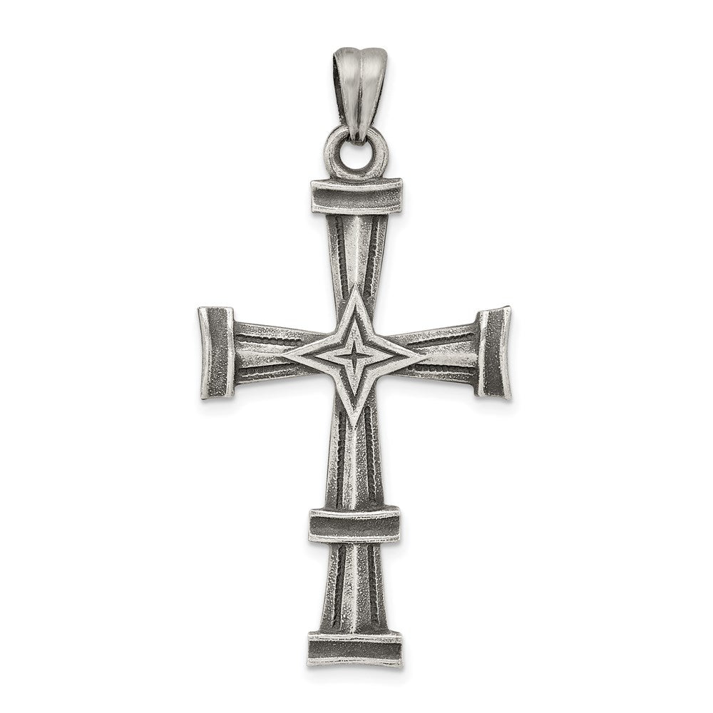 Sterling Silver Antiqued, Polished and Brushed Latin Cross Pendant