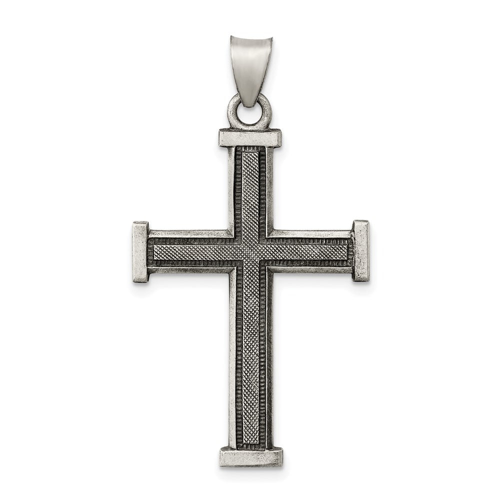 Sterling Silver Antiqued, Polished and Brushed Latin Cross Pendant, 30.8 x 21.77 mm