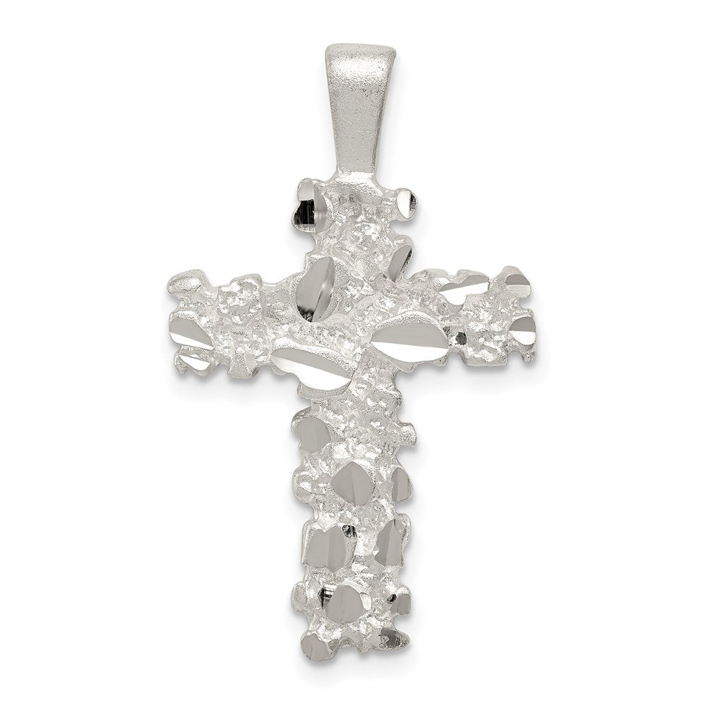 Sterling Silver Satin Finish Diamond-cut Cross Pendant, 23.35 x 18.74 mm