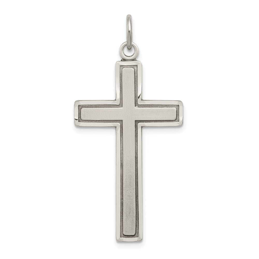 Sterling Silver Antiqued & Satin Cross Pendant, 33.25 x 19.8 mm