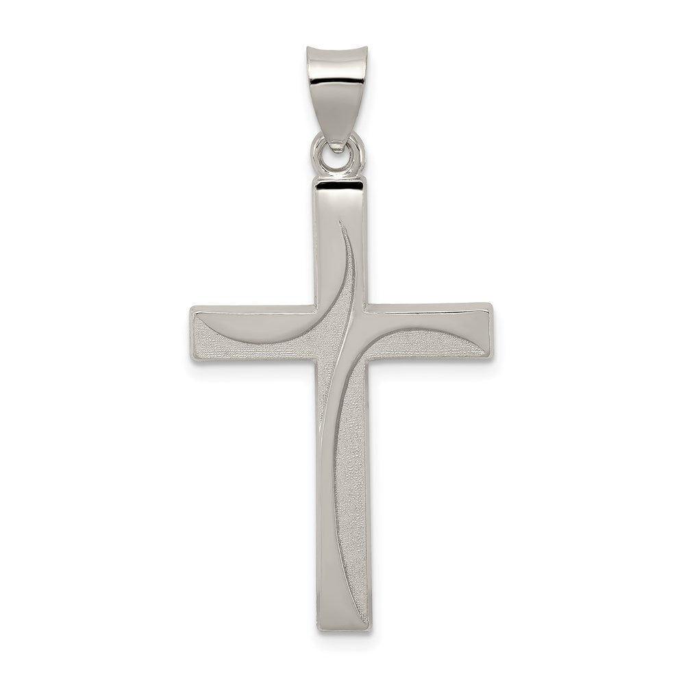 Sterling Silver Textured, Brushed and Polished Latin Cross Pendant, 30.65 x 20 mm
