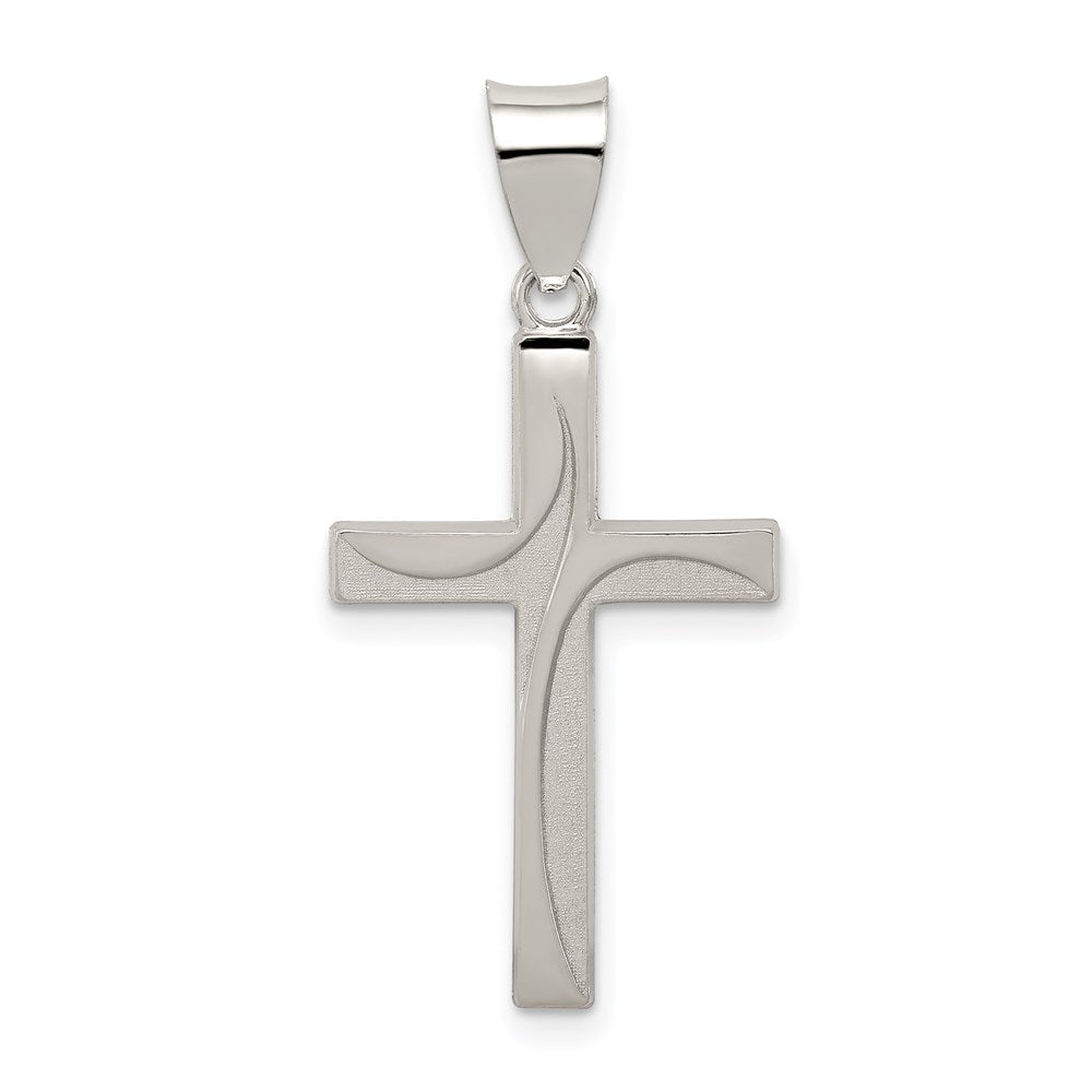 Sterling Silver Textured, Brushed and Polished Latin Cross Pendant, 22.85 x 14.95 mm