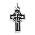 Sterling Silver Platinum-plated & Black Platinum Design Cross Pendant, 23.3 x 15.7 mm
