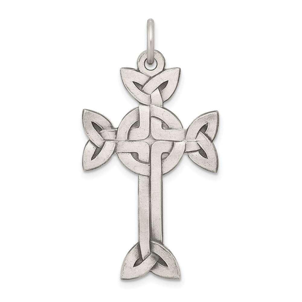Sterling Silver Antiqued, Textured and Brushed Celtic Cross Pendant, 32.1 x 20.73 mm